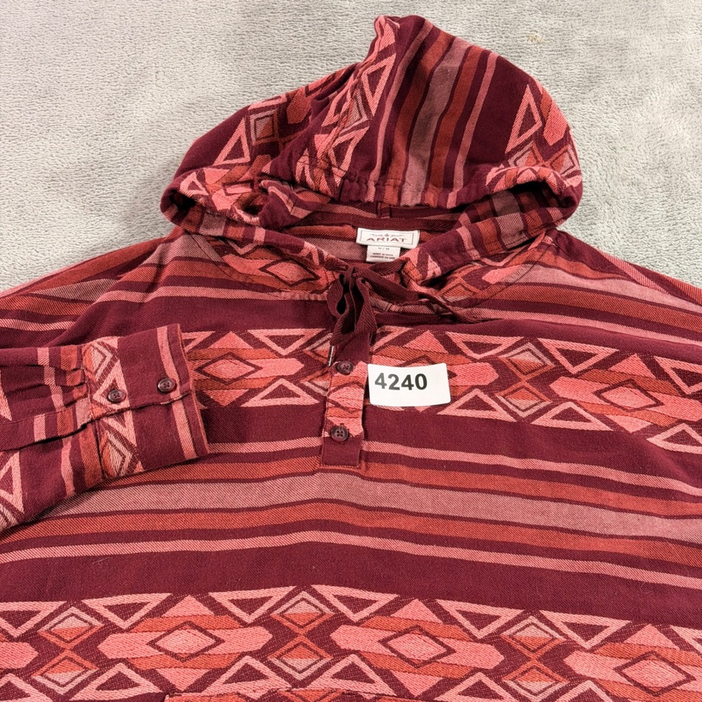Ariat Mick LS Shirt Mens M Red Southwestern Hooded Geometric Nordic Cowboy